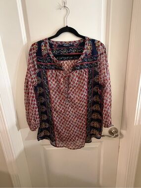 Lucky Brand Red & Navy Floral Boho Tunic